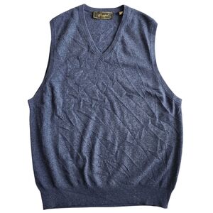 Glenshiel Luxe 100% Cashmere V Neck Sweater Vest Men's L Blue Golf Outdoor Soft